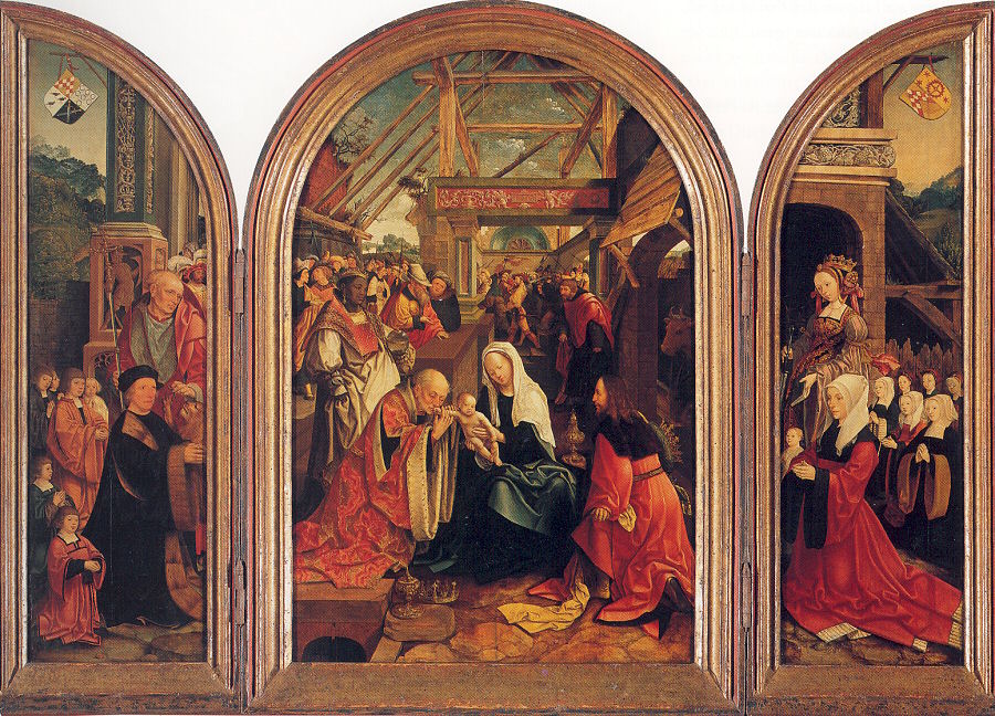 Tryptych with the Adoration of the Magi, Donors, and Saints